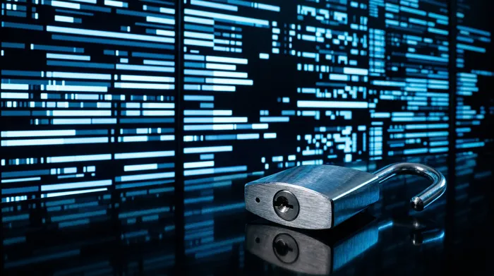 Une main tenant un smartphone affichant des bulles de discussion avec un effet visuel de traînées de lumière bleue et d'étincelles énergétiques sur un fond noir.